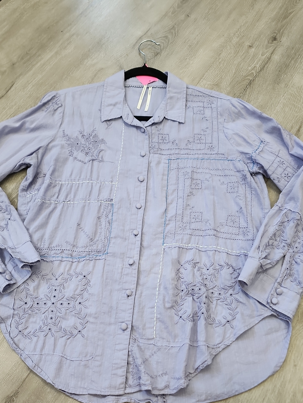 Anthropologie Lavender Embroidered Button-Up Blouse